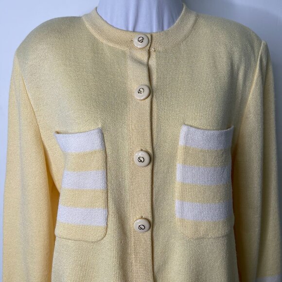 St. John by Marie Gray Women's Yellow Knit Button Down Striped Cardigan 14 - Picture 2 of 11